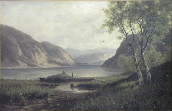 unknow artist Mountain lake fishing. china oil painting image